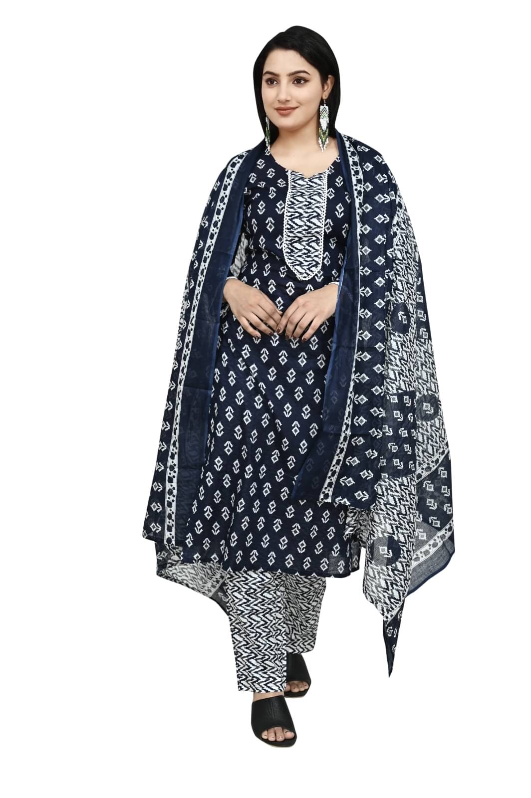 one amore Women Cotton Printed A-line Kurti With Pants ( Blue ) one amore Women Cotton Printed A-line Kurti With Pants ( Blue )