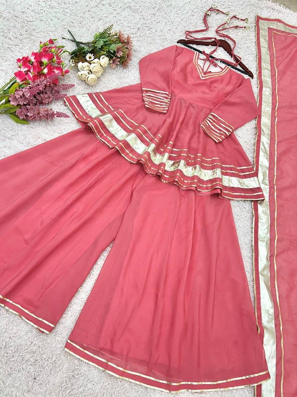     			vesta exports Women Cotton Embroidered A-line Kurti With Sharara And Gharara ( Pink )