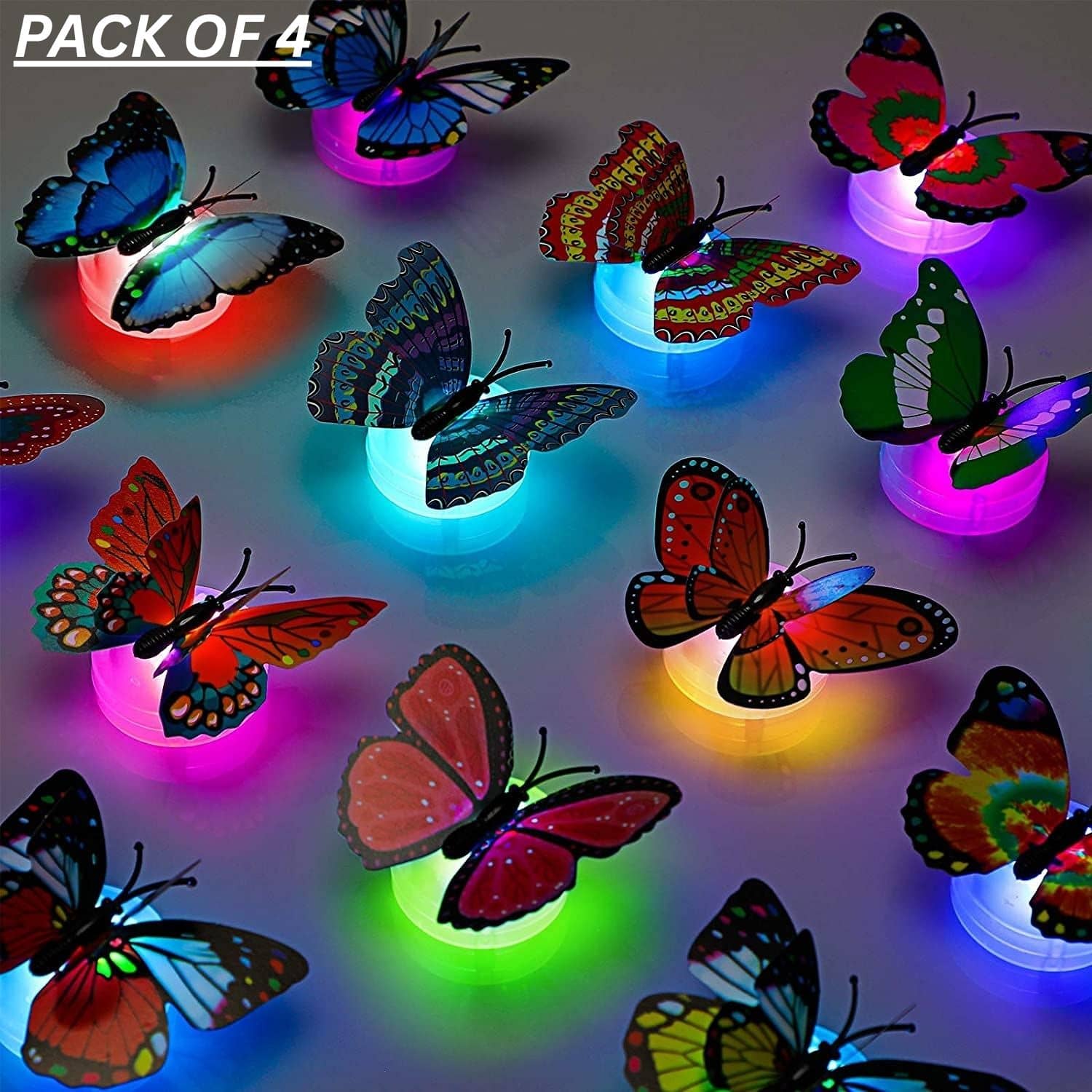 4 PCS 3D BUTTERFLY LED NIGHT LAMP COLOURFULL WALL LIGHT FOR BEDROOM ,LIVING ROOM ,KIDS ROOM &LOBBY ROOM DECOR ,BATTERY OPERATED DECORATIVE NIGHT LAMP