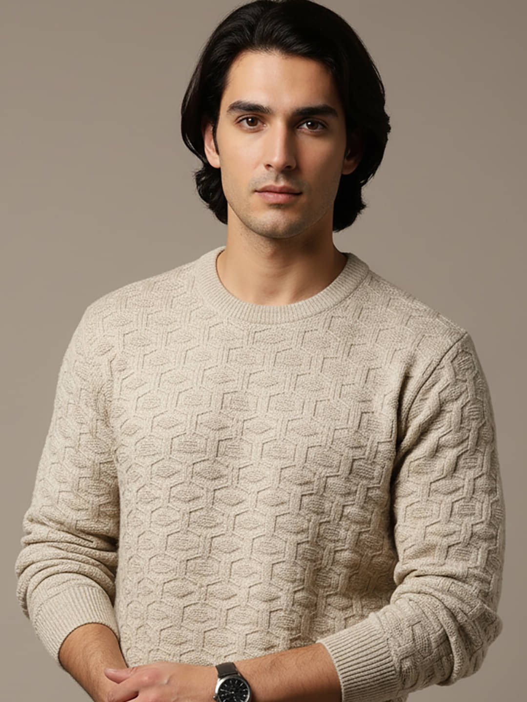 AIN6 Acrylic Round Neck Men's Full Sleeves Pullover Sweater - Beige ( Pack of 1 ) AIN6 Acrylic Round Neck Men's Full Sleeves Pullover Sweater - Beige ( Pack of 1 )