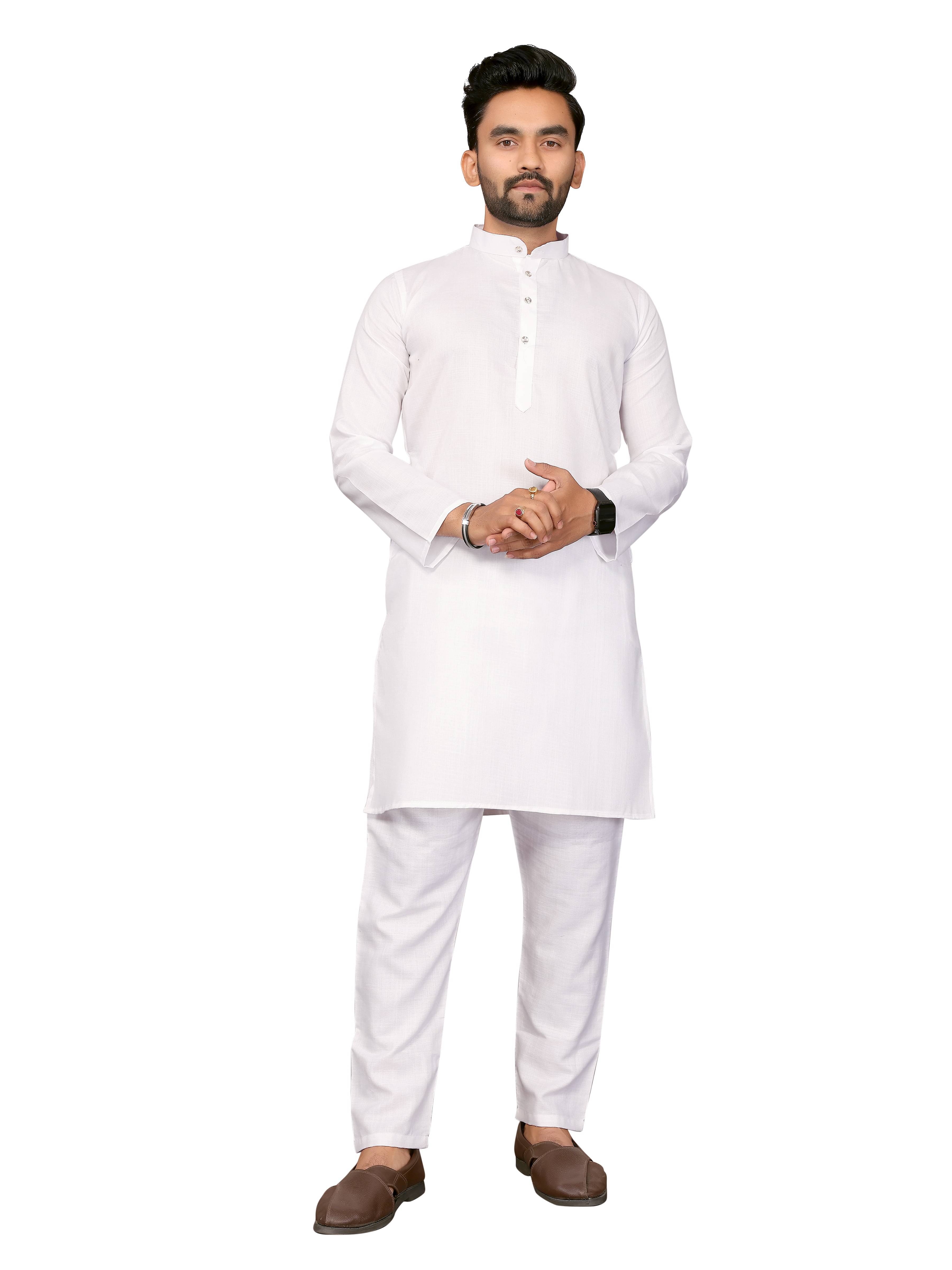 ANAND SAREES White Cotton Blend Men's Regular Kurta ( Pack of 1 ) ANAND SAREES White Cotton Blend Men's Regular Kurta ( Pack of 1 )