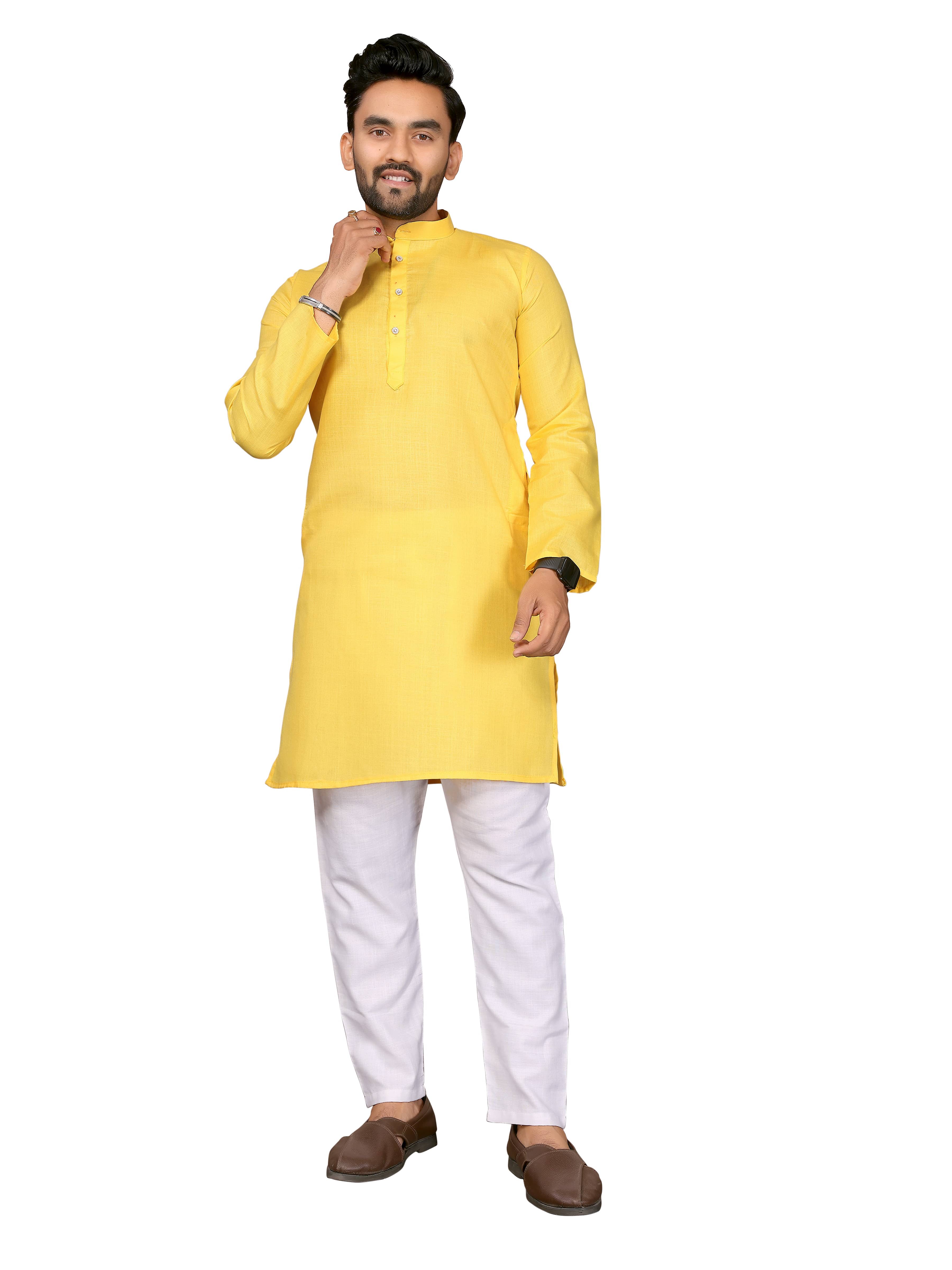 ANAND SAREES Yellow Cotton Blend Men's Regular Kurta ( Pack of 1 ) - Kurtas & Kurta Sets | Buy online on ZillyBuy