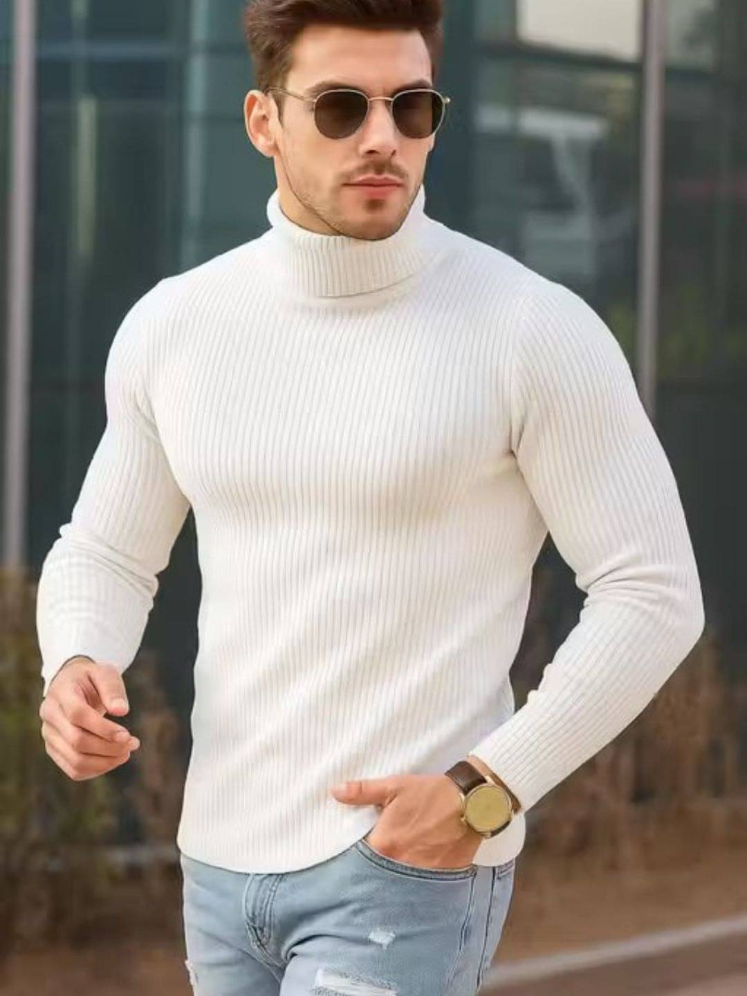     			B Brother Apparels Woollen High Neck Men's Sweatshirt - White ( Pack of 1 )