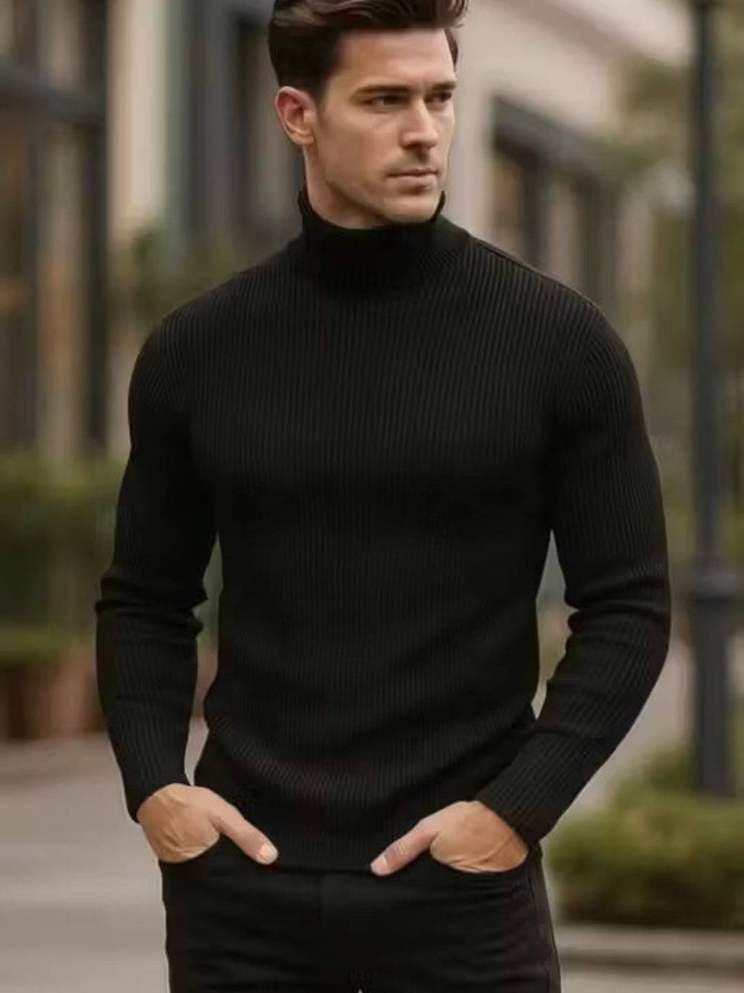     			B Brother Apparels Woollen High Neck Men's Sweatshirt - Black ( Pack of 1 )