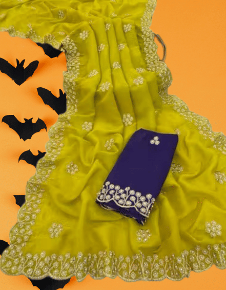     			BBV COUTURE Asaam Silk Embroidered Banarasi saree With Unstitched Blouse Piece ( Yellow )