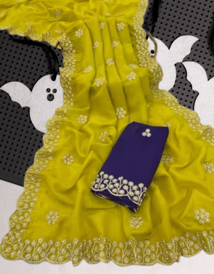 BBV COUTURE Asaam Silk Embroidered Banarasi saree With Unstitched Blouse Piece ( Yellow ) BBV COUTURE Asaam Silk Embroidered Banarasi saree With Unstitched Blouse Piece ( Yellow )