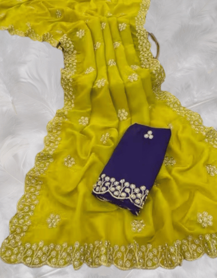     			BBV COUTURE Asaam Silk Embroidered Banarasi saree With Unstitched Blouse Piece ( Yellow )