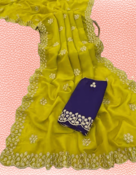     			BBV COUTURE Asaam Silk Embroidered Banarasi saree With Unstitched Blouse Piece ( Yellow )