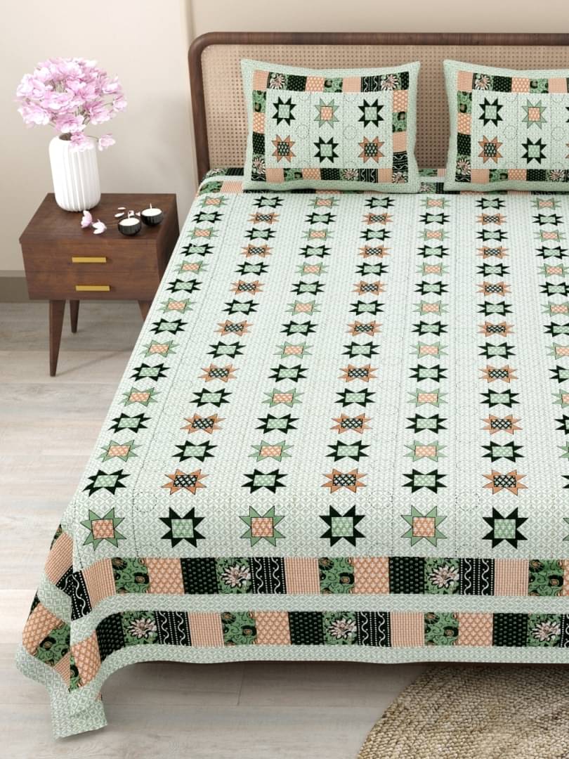     			CLOTHORO Green Cotton 1 Double King Bedsheet with 2 Pillow Covers ( , 275 cm x 235 cm )