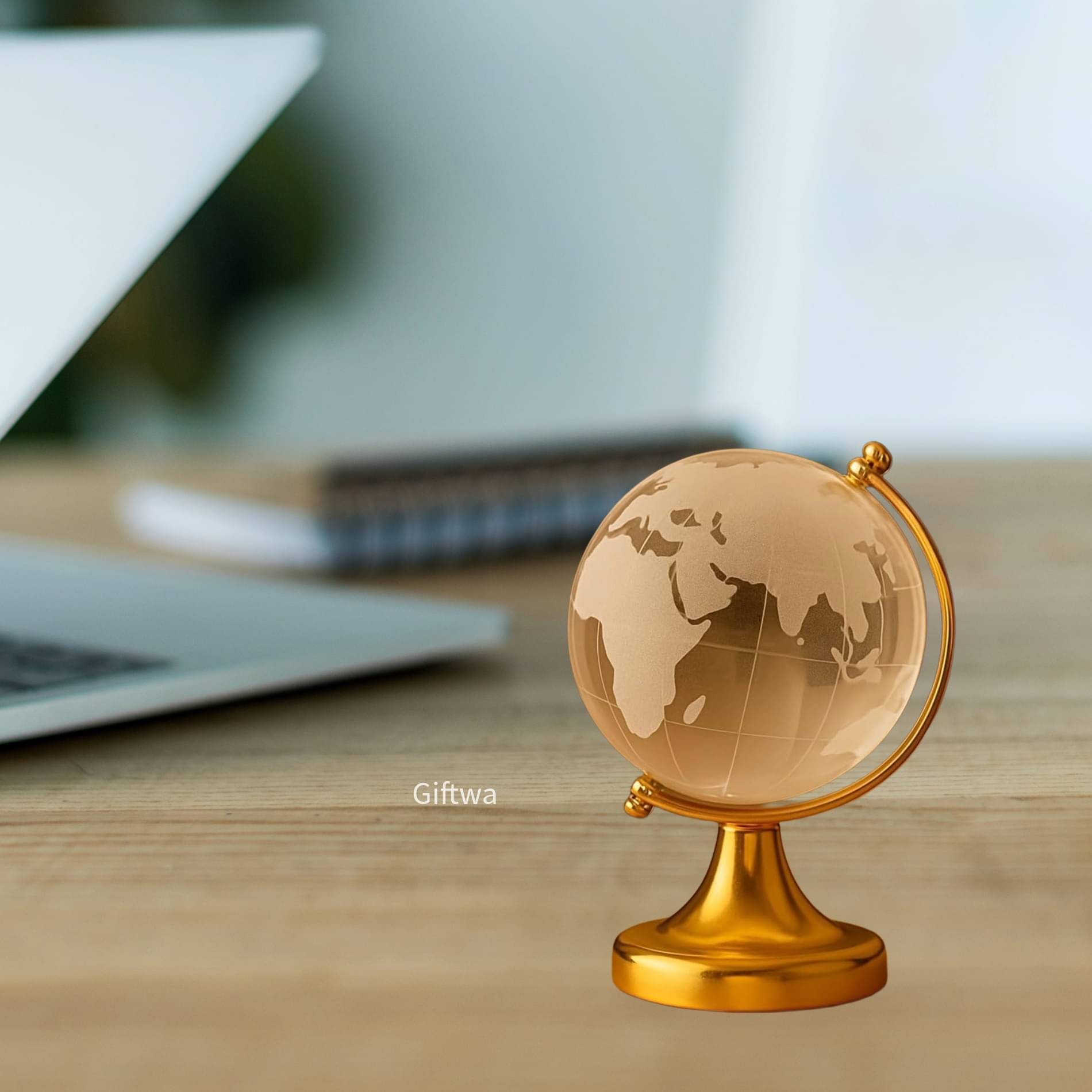     			Crystal Globe with Golden Stand | 9cm Vastu Glass Globe for Home & Office Decor | Decorative Crystal World Globe Showpiece Gift for Students & Professionals(9cm)
