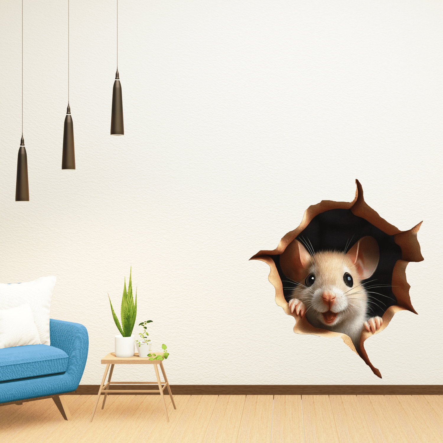     			Cute Mouse Peeking Wall Sticker (10x10 cm) | Water-Resistant Vinyl 3D Effect Decal for Home Decor & Kids Room