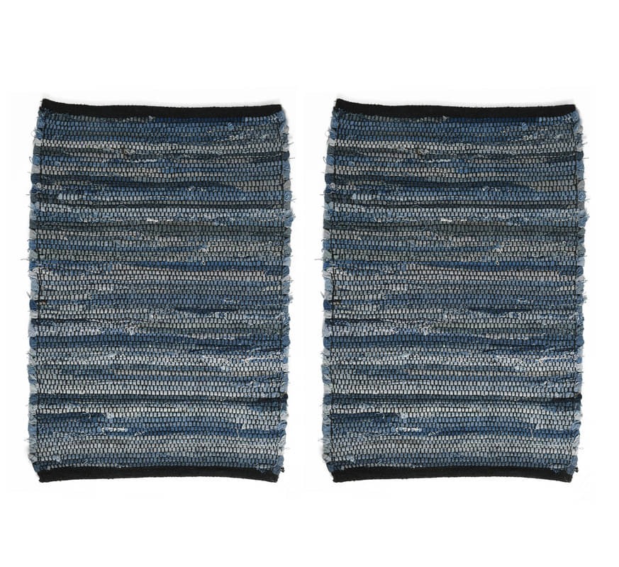     			FINE TEX WORLD Blue Cotton Floor Mat ( Pack of 2 )