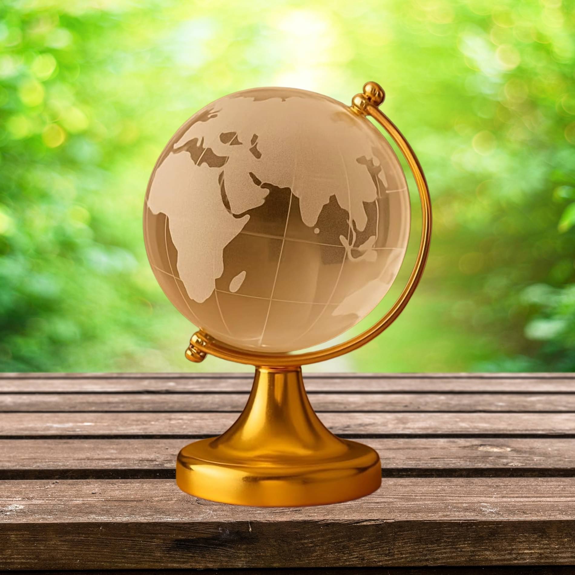     			Feng Shui Crystal Globe with Golden Stand | 9cm Vastu Glass Globe for Home & Office Decor | Decorative Crystal World Globe Showpiece Gift for Students & Professionals