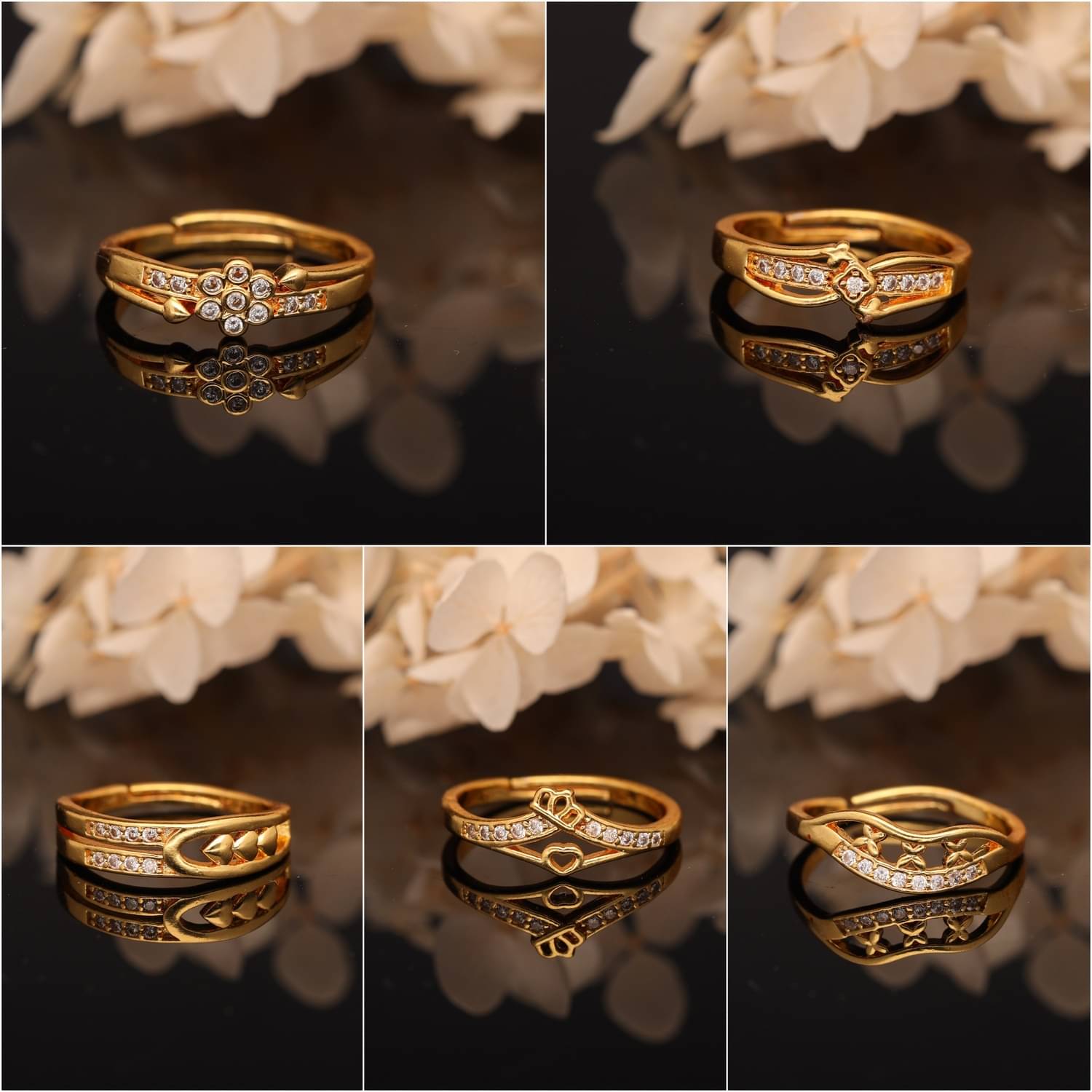     			Gigev Gold Rings Combo ( Pack of 5 )