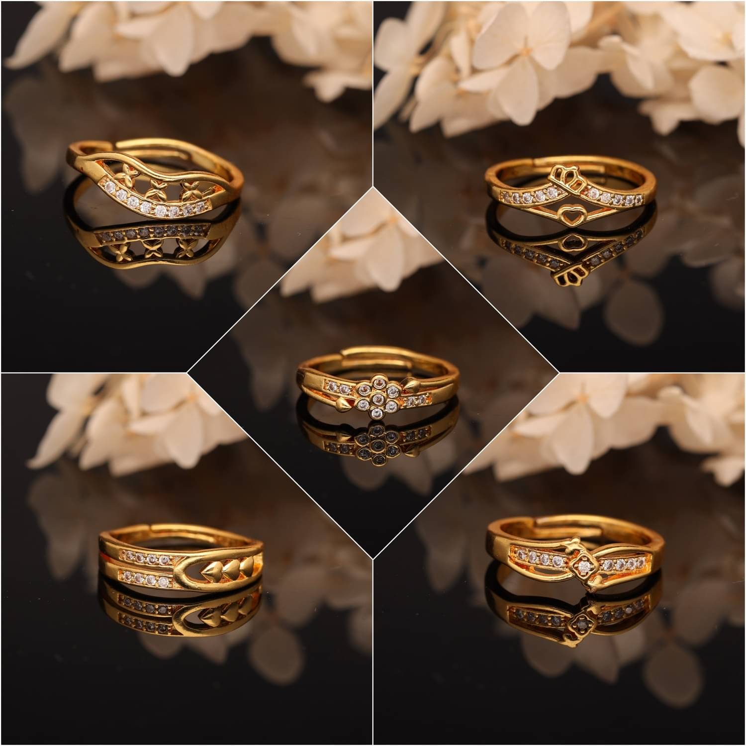     			Gigev Gold Rings Combo ( Pack of 5 )