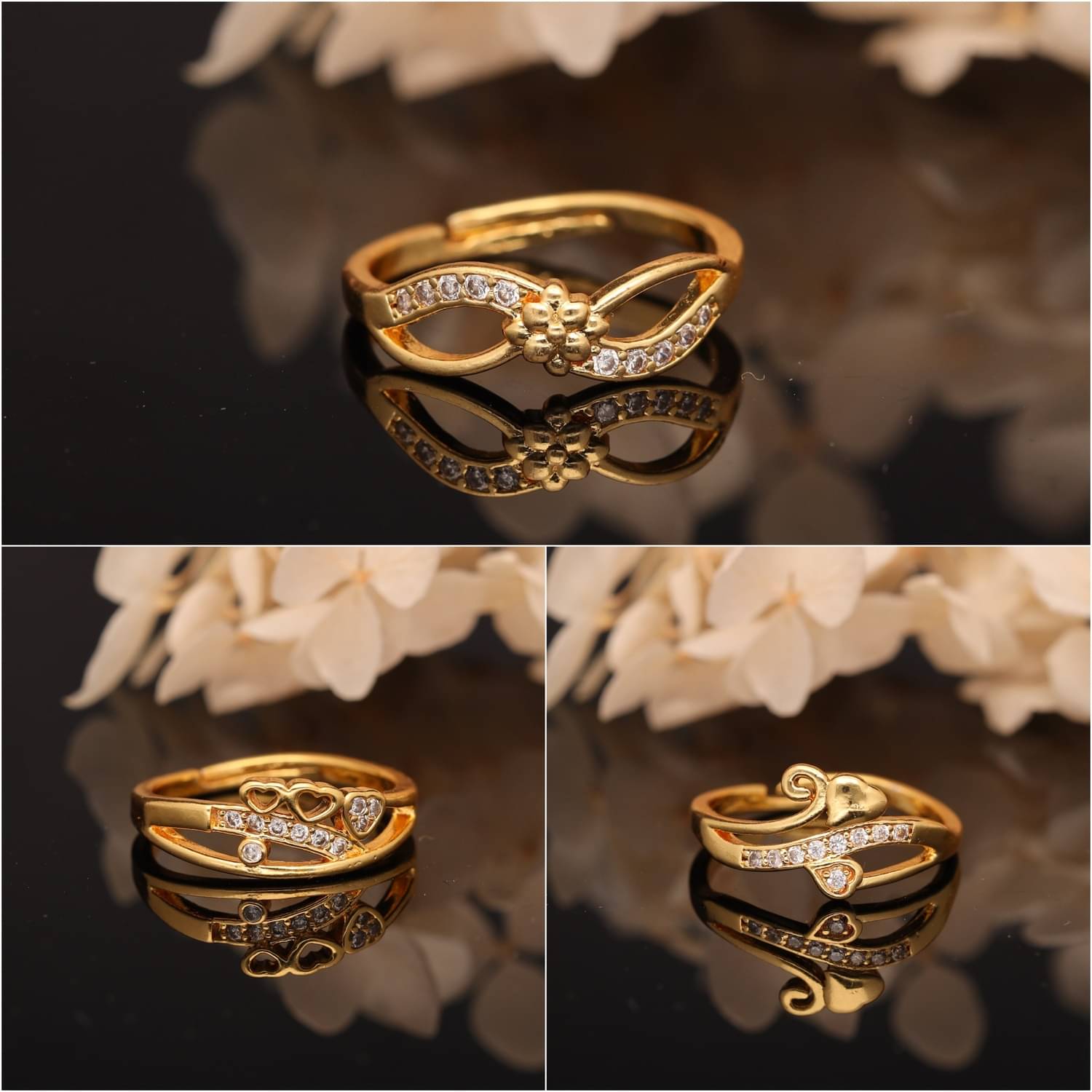     			Gigev Gold Rings Combo ( Pack of 3 )