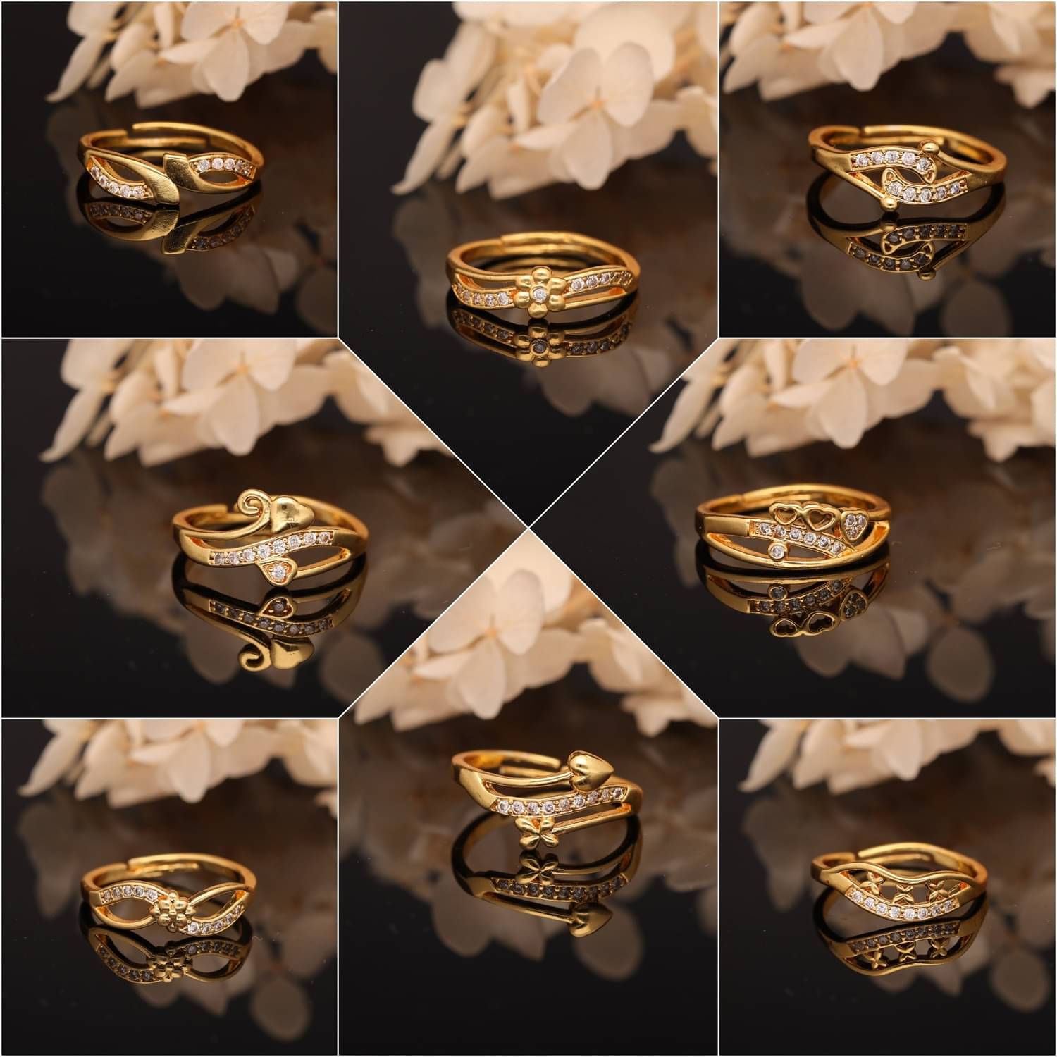     			Gigev Gold Rings Combo ( Pack of 8 )