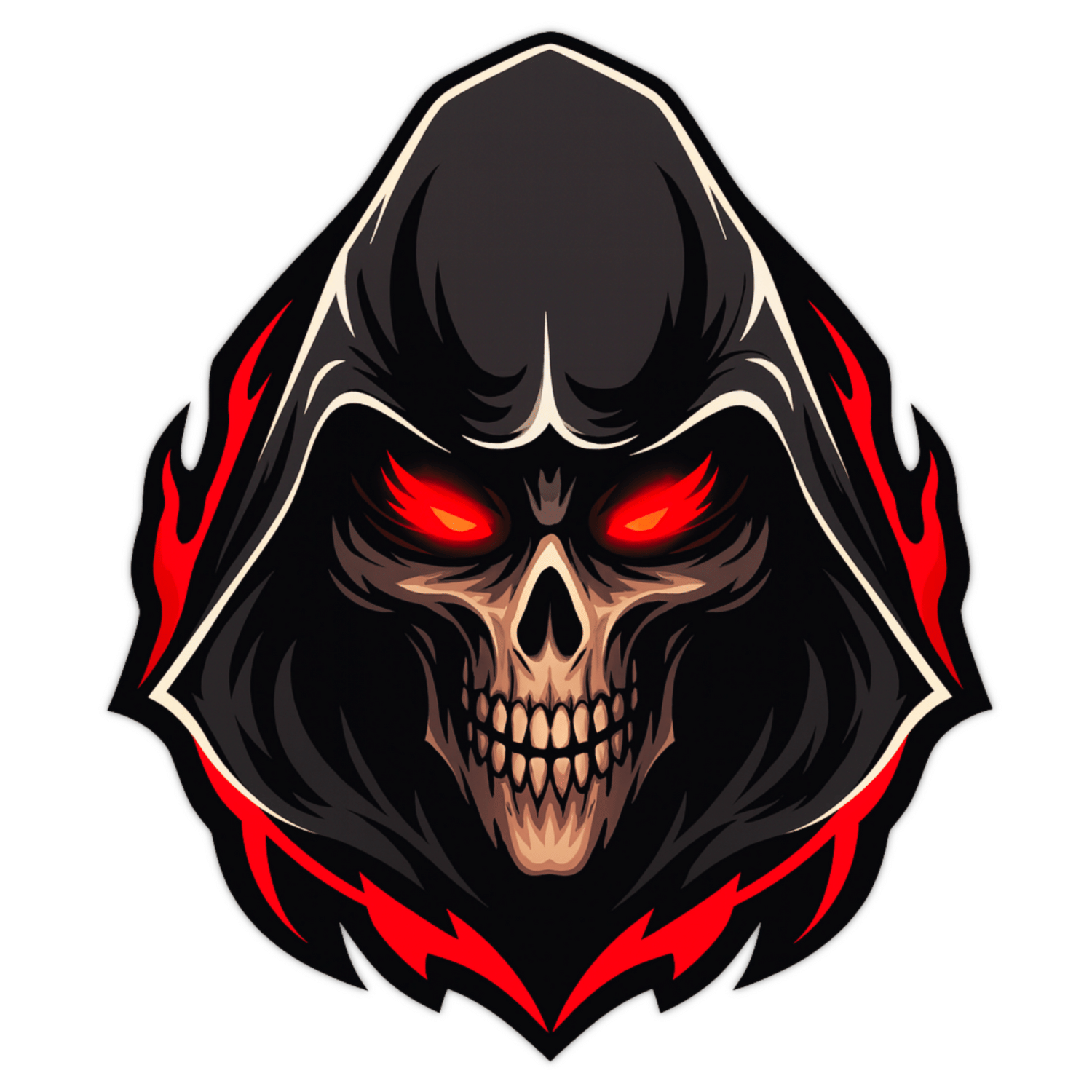 Grim Reaper Hooded Skull Sticker | 12 x 12 cm Waterproof Red-Eyed Skull Decal Grim Reaper Hooded Skull Sticker | 12 x 12 cm Waterproof Red-Eyed Skull Decal