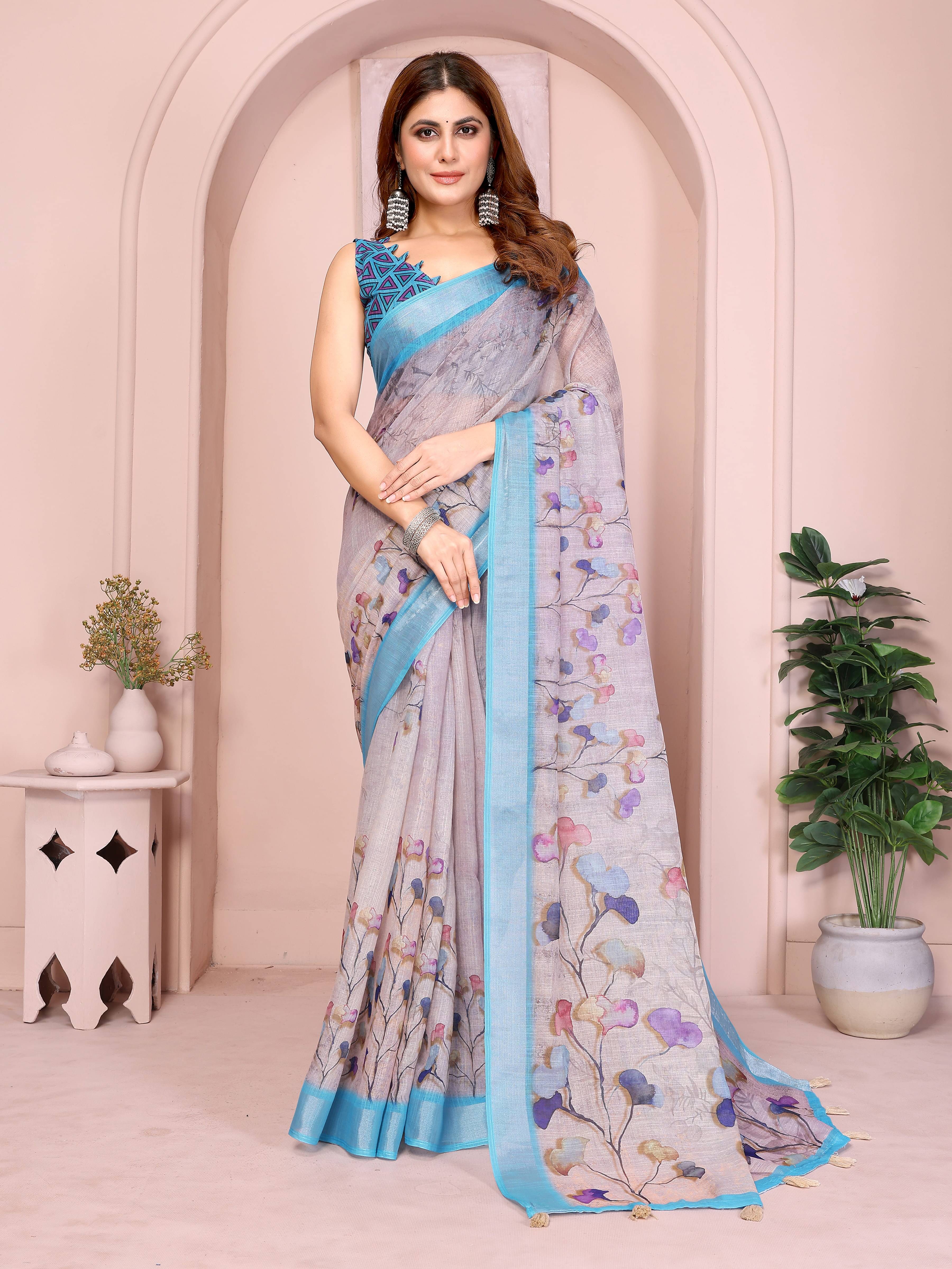 INDIAN SILKS Cotton Printed Regular Saree With Unstitched Blouse Piece ( Purple ) INDIAN SILKS Cotton Printed Regular Saree With Unstitched Blouse Piece ( Purple )