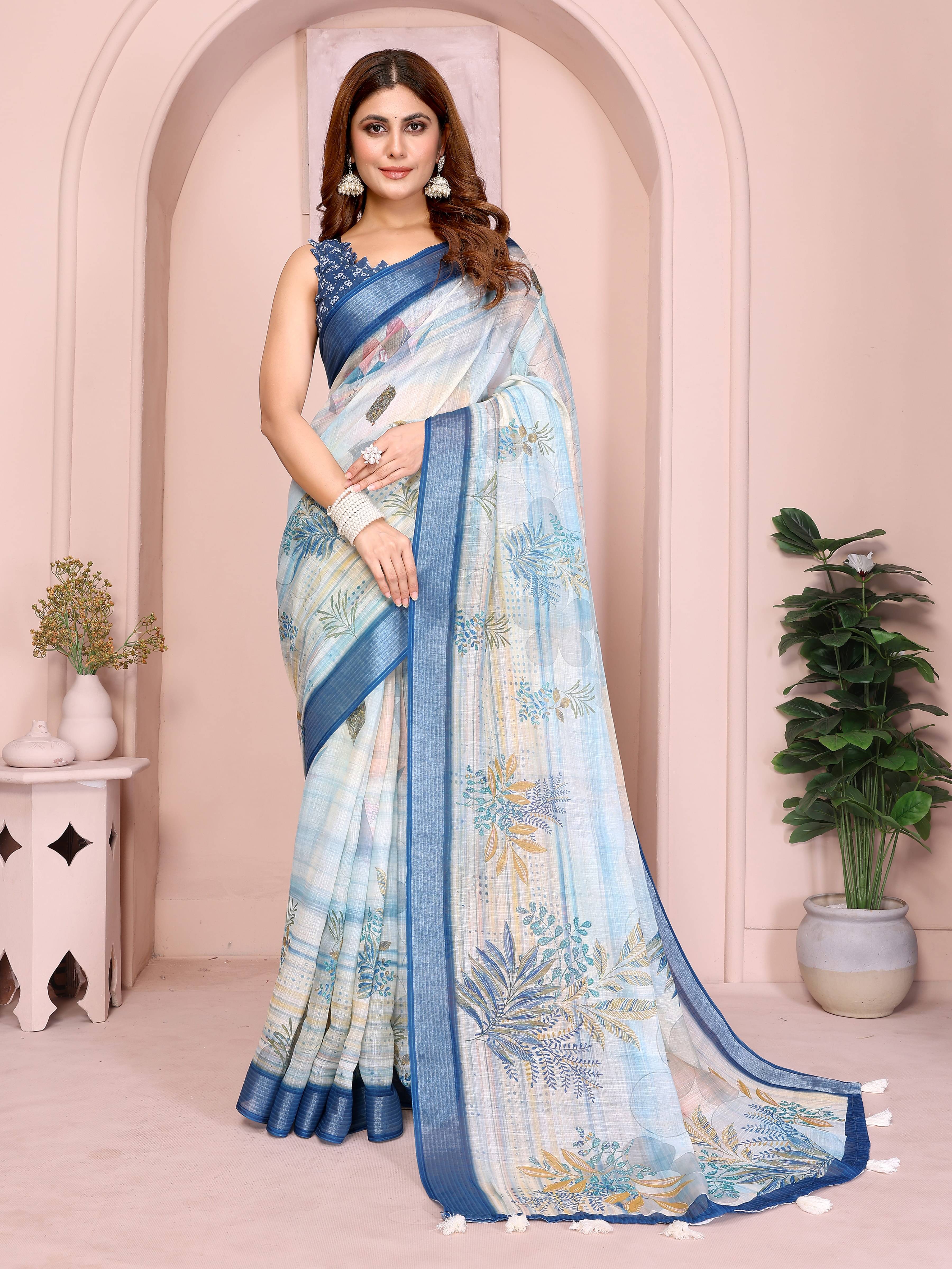     			INDIAN SILKS Cotton Printed Regular Saree With Unstitched Blouse Piece ( Off White )