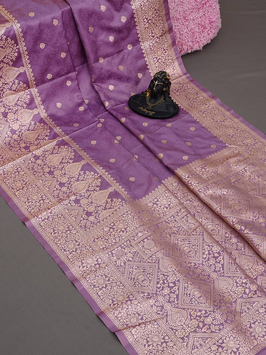     			Indesa Satin Solid Banarasi saree With Unstitched Blouse Piece ( Purple )