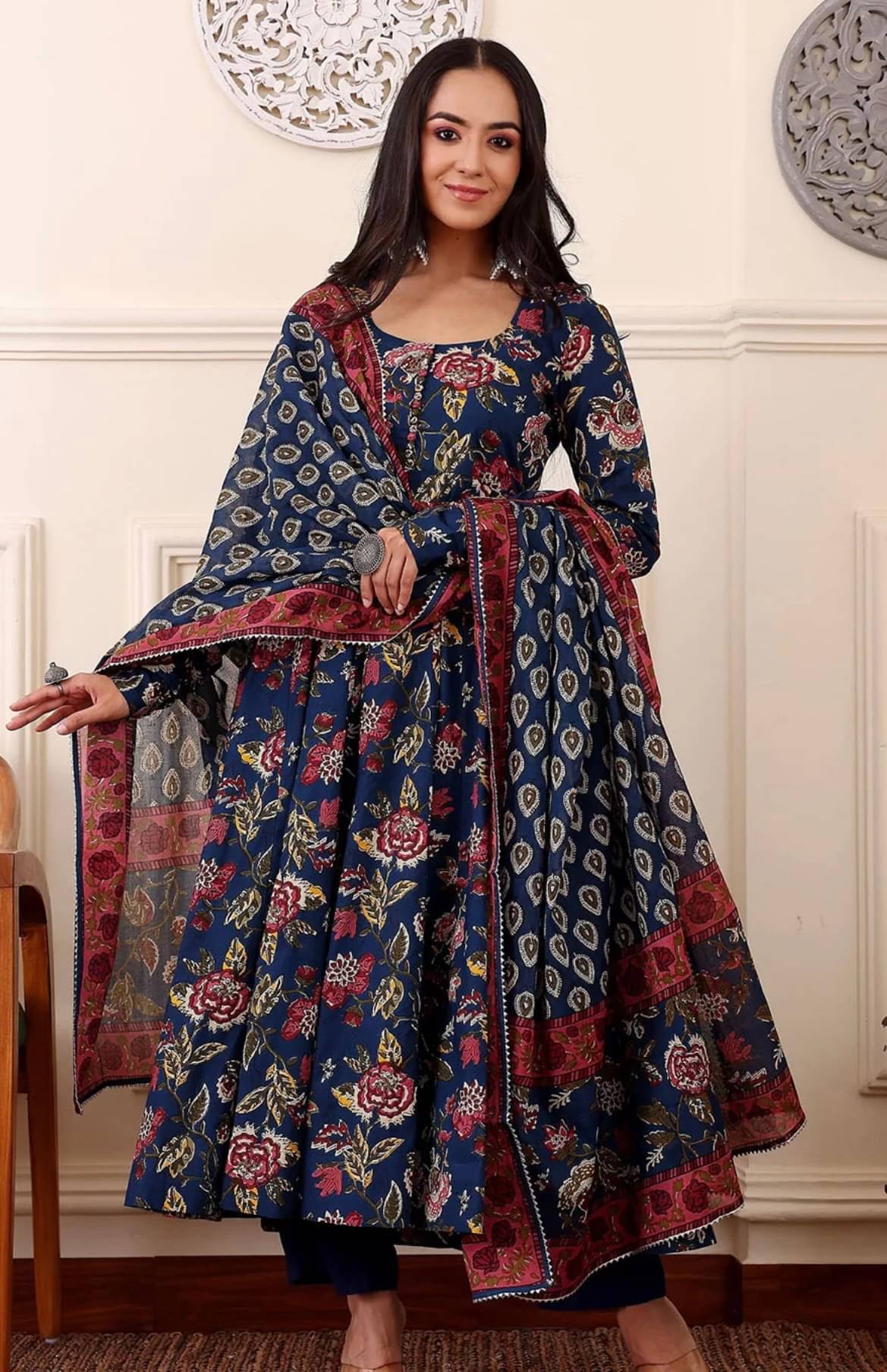     			Jinal Creation Women Rayon Printed A-line Kurti With Pants ( Blue )