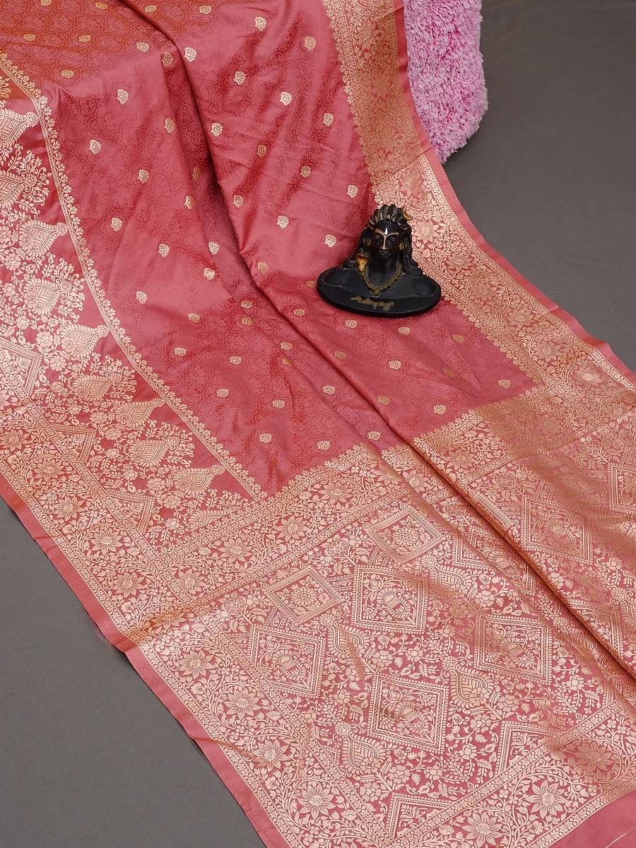     			KALIPATRA Satin Solid Banarasi saree With Unstitched Blouse Piece ( Pink )