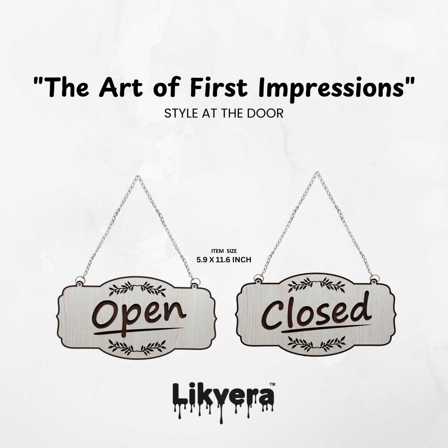 Likvera Open Closed Door Sign | Dual Side White Rustic Hanging Board | MDF with Steel Chain Likvera Open Closed Door Sign | Dual Side White Rustic Hanging Board | MDF with Steel Chain