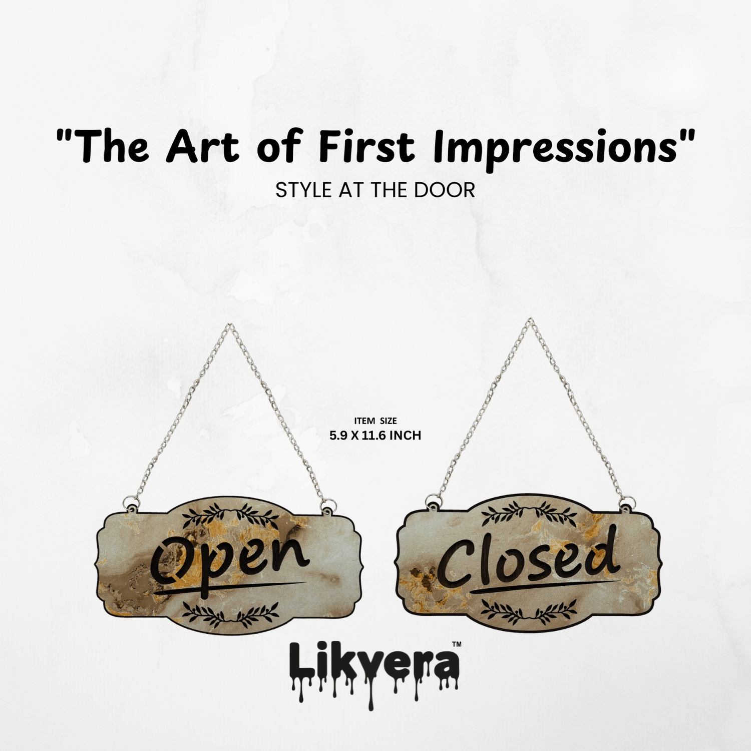 Likvera Open Closed Door Sign | Brown Rustic Hanging Board | MDF with Steel Chain Likvera Open Closed Door Sign | Brown Rustic Hanging Board | MDF with Steel Chain