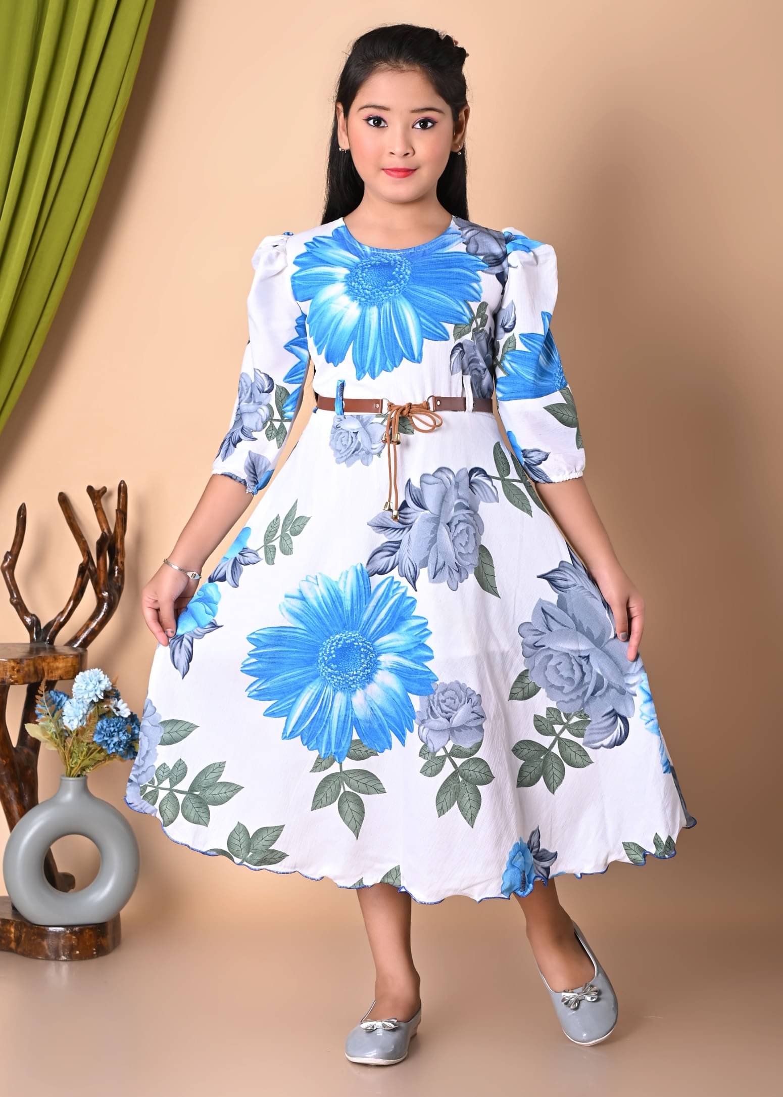 MD SOHAN Cotton Blend Gown For Girls ( Pack of 1 , Sky Blue ) MD SOHAN Cotton Blend Gown For Girls ( Pack of 1 , Sky Blue )