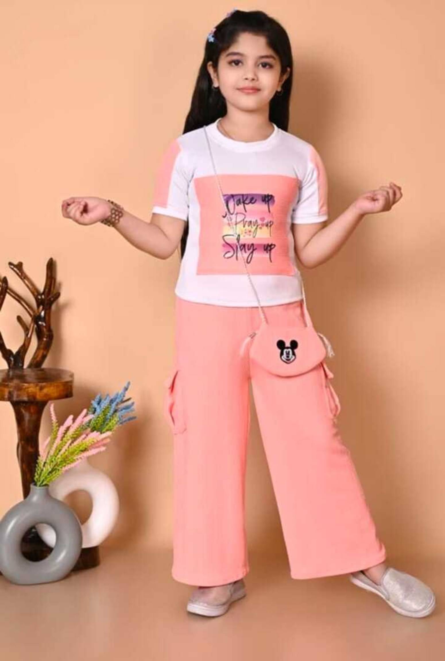     			MD SOHAN Pack of 1 Girls Cotton Blend T-shirts & Palazzo ( Peach )