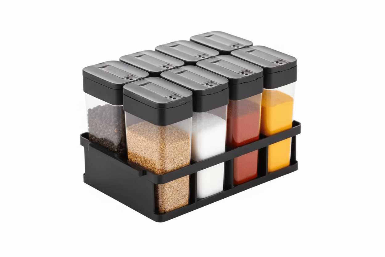     			Nestoryca 8 Pcs Spice Box Set Plastic Black Spice Container ( Set of 8 )