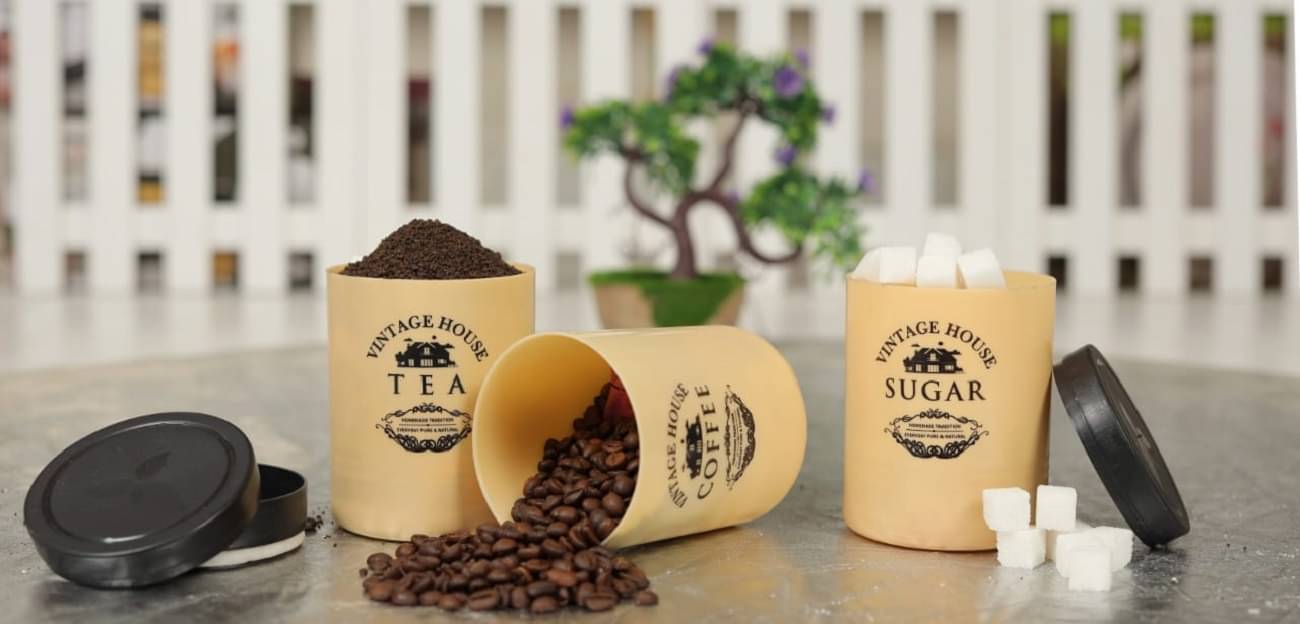     			OFFYX Plastic Golden Yellow Tea/Coffee/Sugar Container ( Set of 2 )