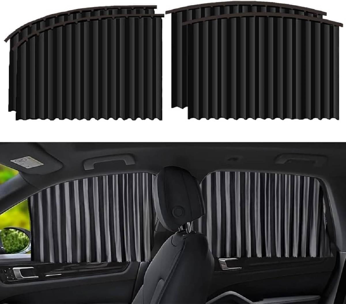     			PRIMIYARA 4pcs Universal Fit Magnetic Car Side Window Curtains, Foldable Car Window Privacy Curtains Sunshade Side Magnet Pleated Car Window Curtain - Removable - Keeps Cooler Screen for Baby (Black)