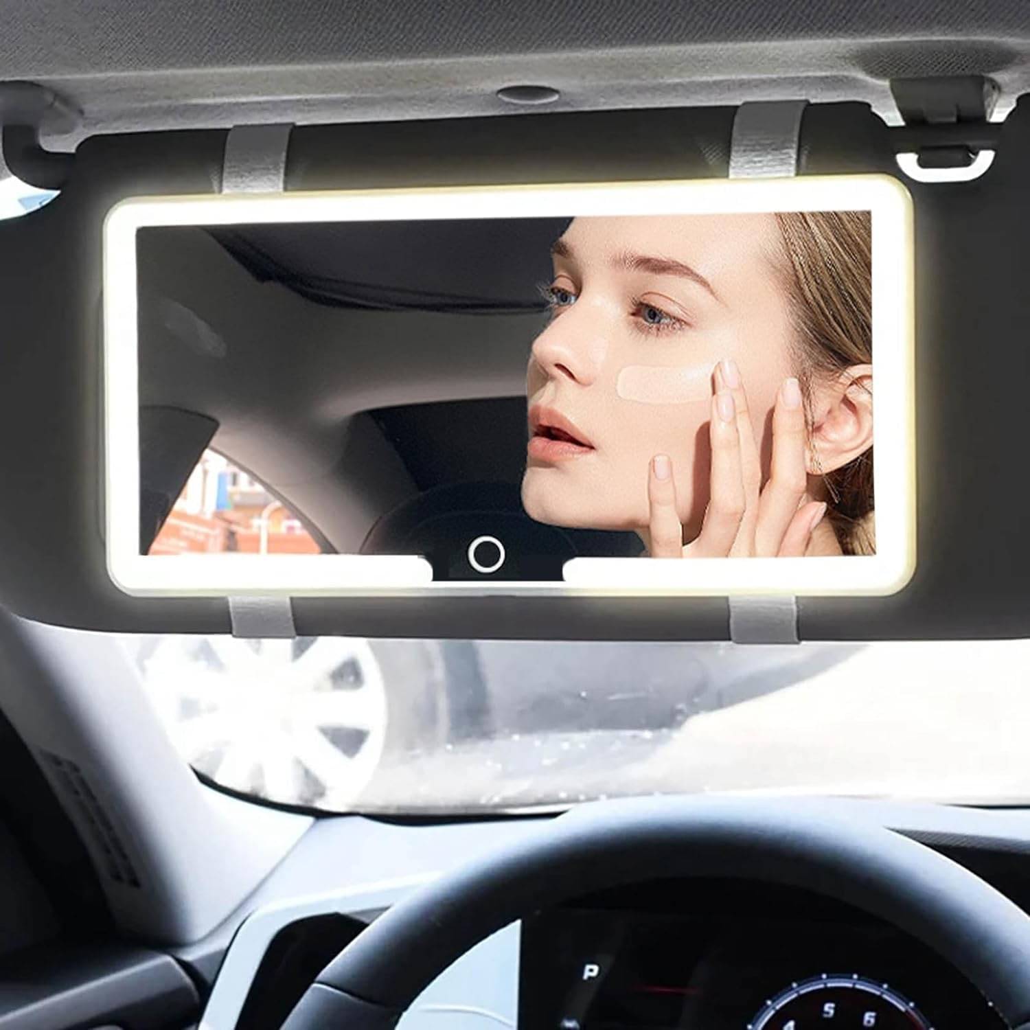     			PRIMIYARA Car Sun Visor Inside Vanity Mirror With LED Lights - 3 Modes, 80 LEDs, Rechargeable, Dimmable Touch Control, Universal Fit