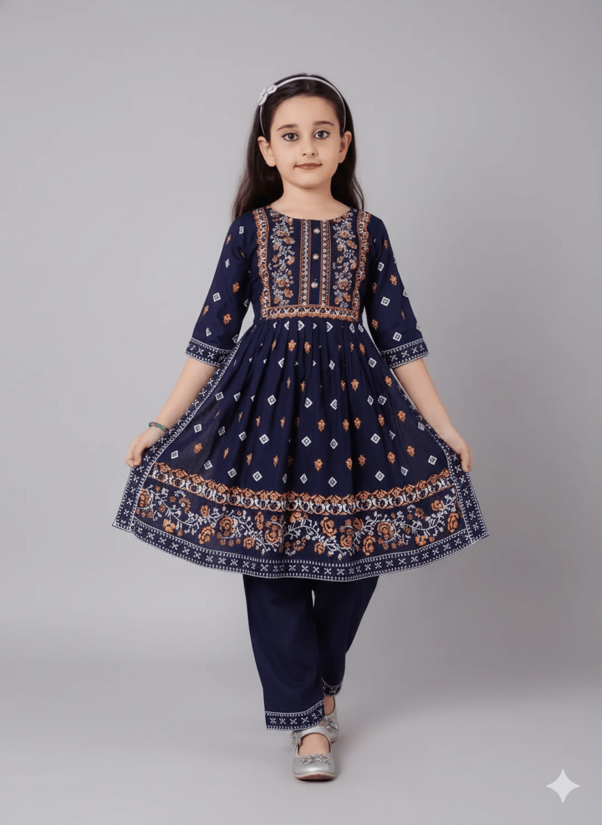     			Popular Fashion Pack of 1 Girls Rayon Frock and Trackpant ( Blue )