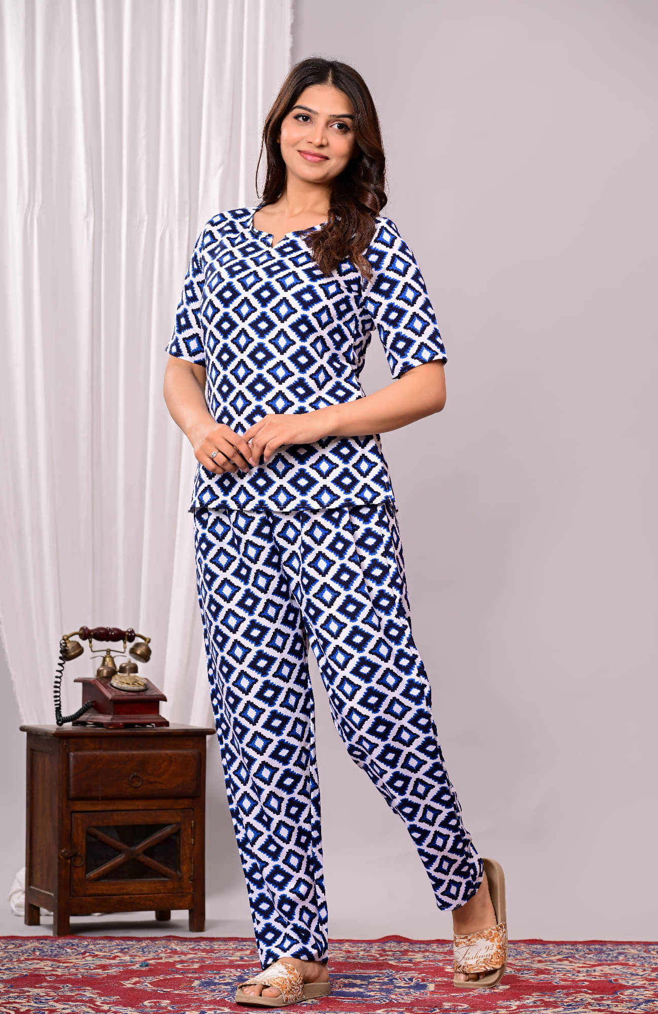     			RAMBAAN CREATION Cotton Blend Printed Women Regular Nighty ( Blue )