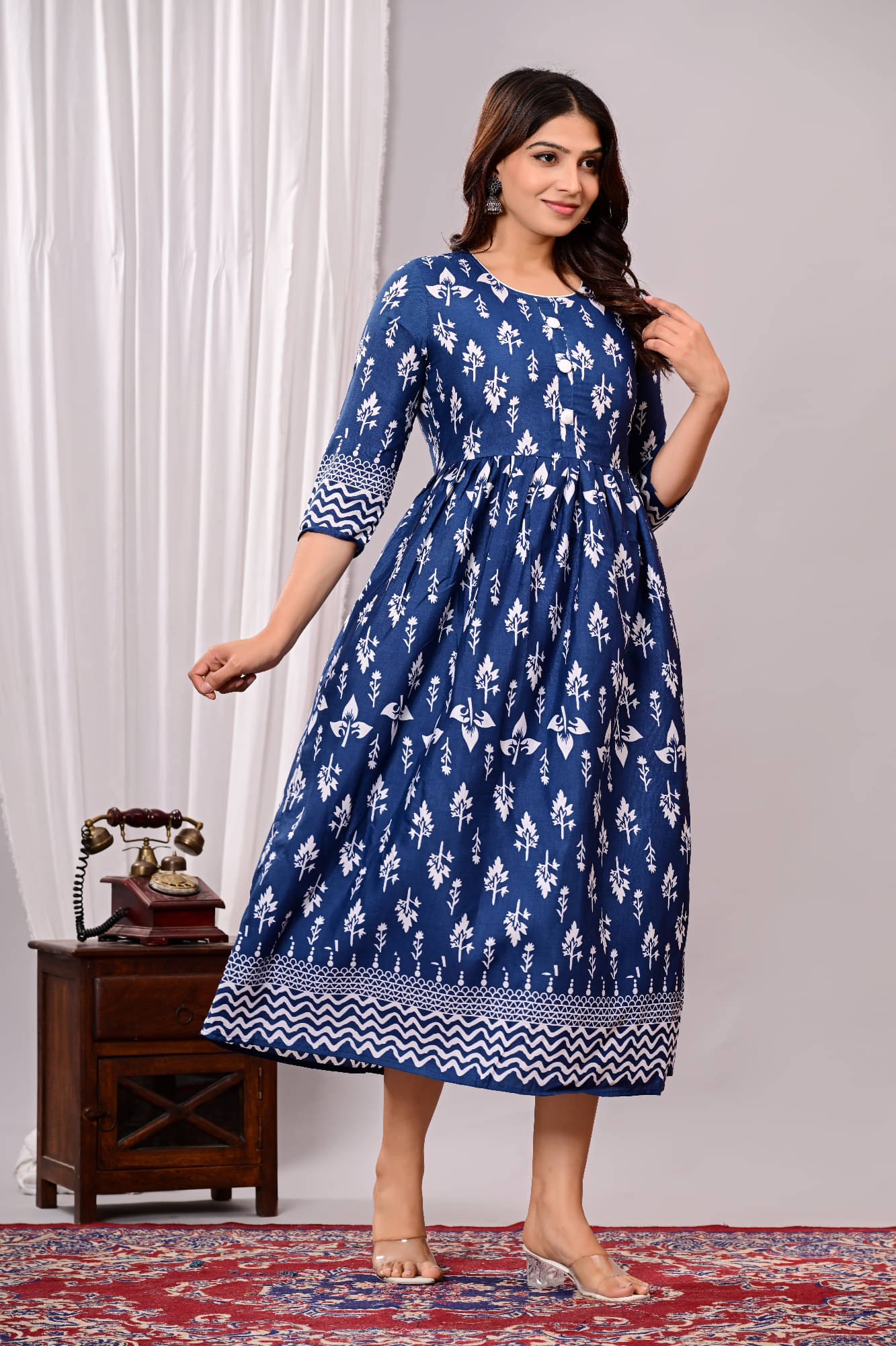 RAMBAAN CREATION Women Cotton Blend Printed Tiered Flared Kurti ( Light Grey ) RAMBAAN CREATION Women Cotton Blend Printed Tiered Flared Kurti ( Light Grey )