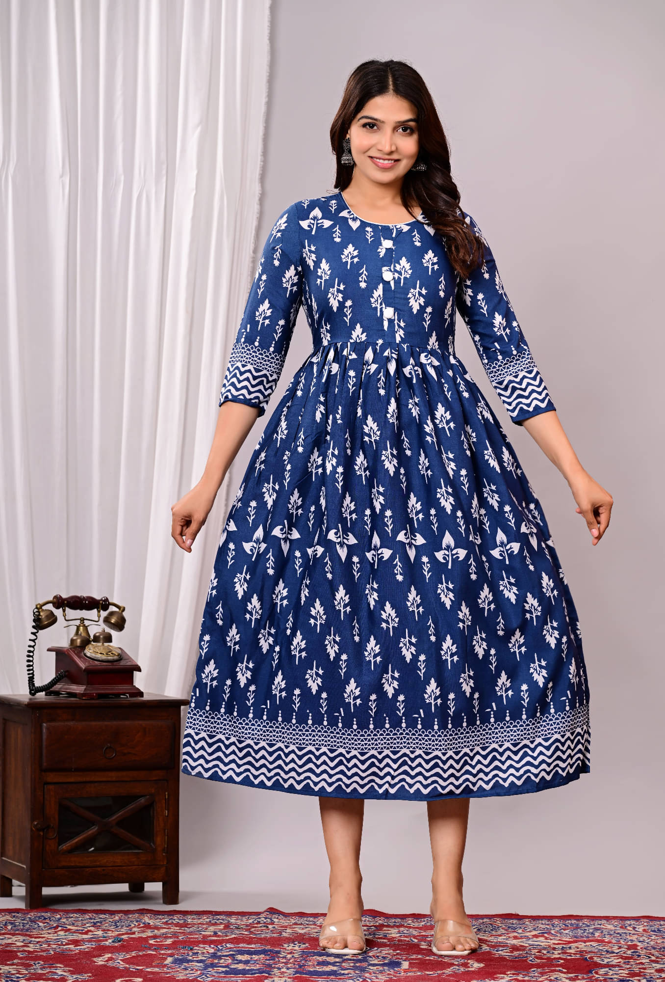     			RAMBAAN CREATION Women Cotton Blend Printed Anarkali Kurti ( Light Grey )