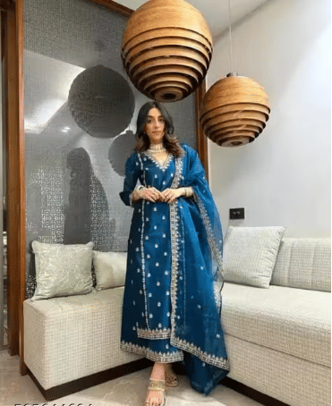     			SHREE SIDDHIVINAYAK KURTI Women Georgette Printed Anarkali Kurti With Patiala Salwar ( Navy Blue )