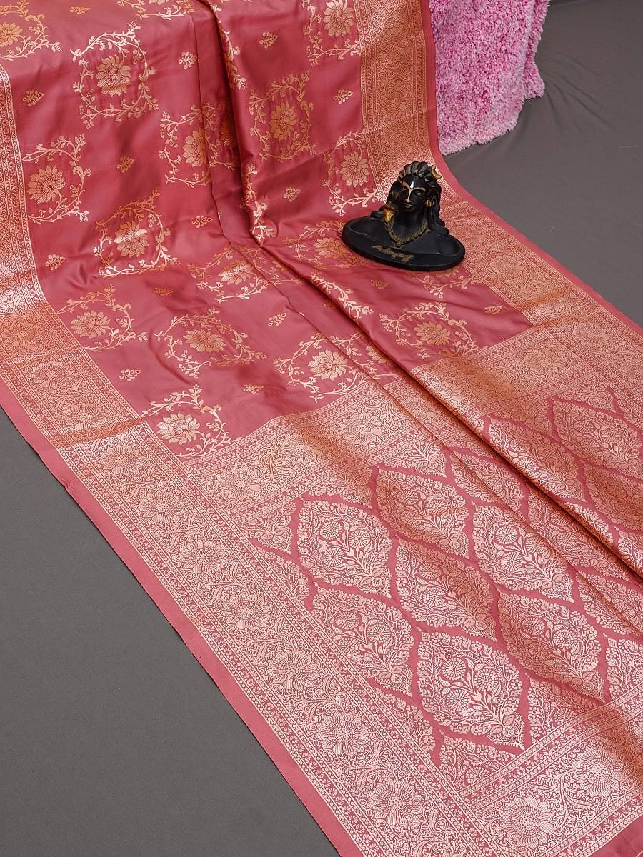     			Semore Satin Solid Banarasi saree With Unstitched Blouse Piece ( Pink )