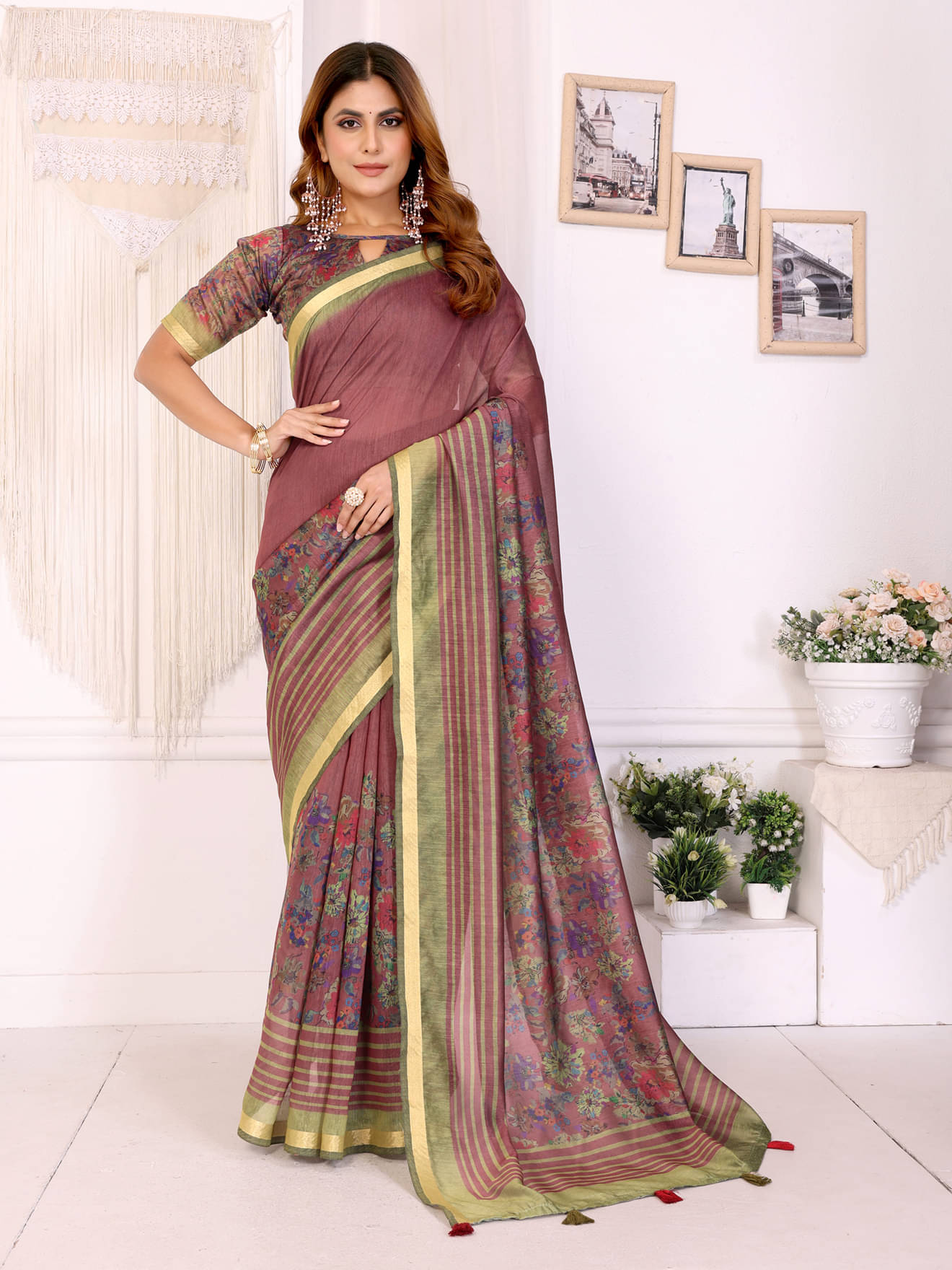 THE PRIVATE LABLE Chanderi Printed Regular Saree With Unstitched Blouse Piece ( Maroon ) THE PRIVATE LABLE Chanderi Printed Regular Saree With Unstitched Blouse Piece ( Maroon )