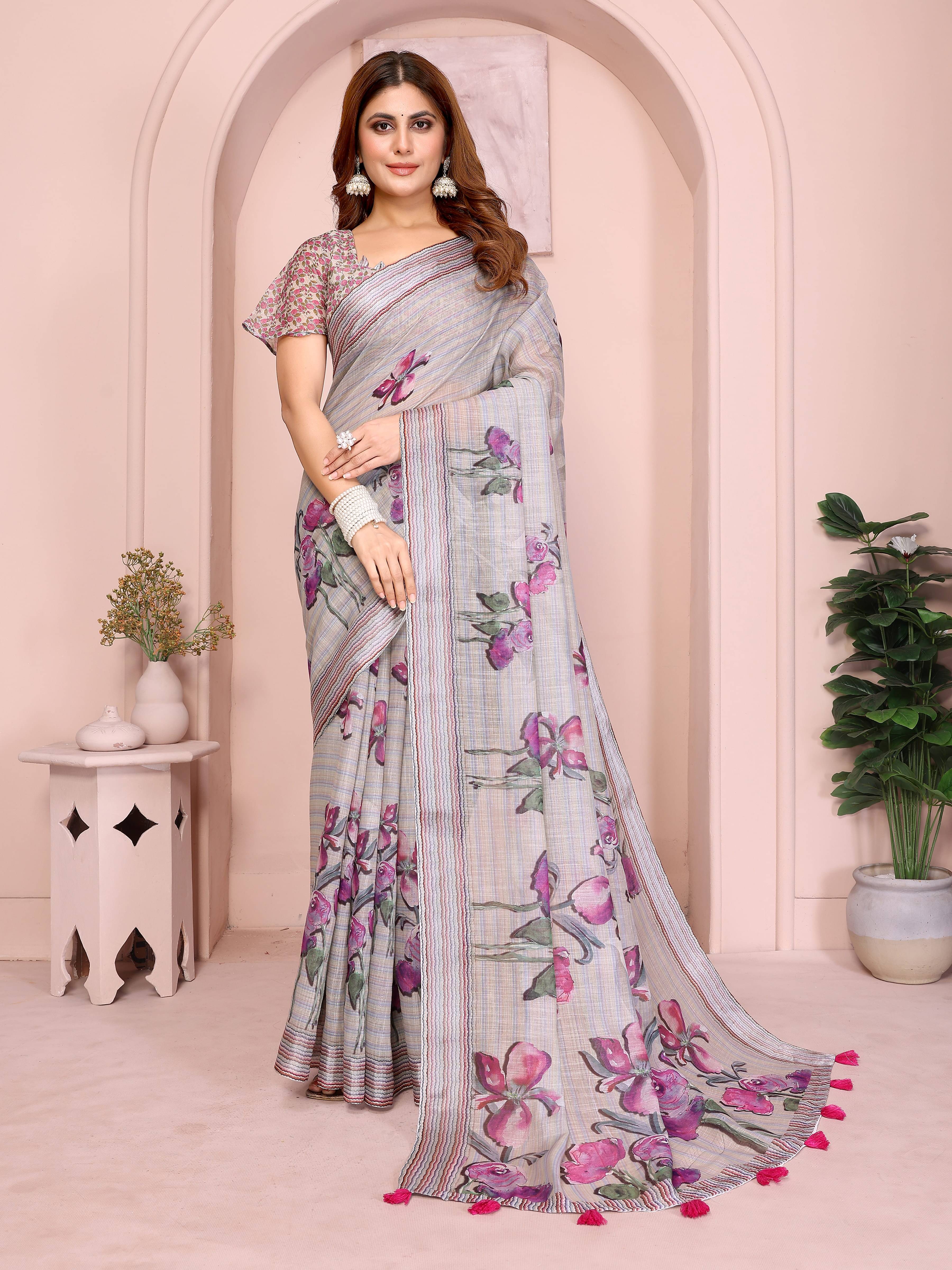 THE PRIVATE LABLE Cotton Printed Regular Saree With Unstitched Blouse Piece ( Purple ) THE PRIVATE LABLE Cotton Printed Regular Saree With Unstitched Blouse Piece ( Purple )
