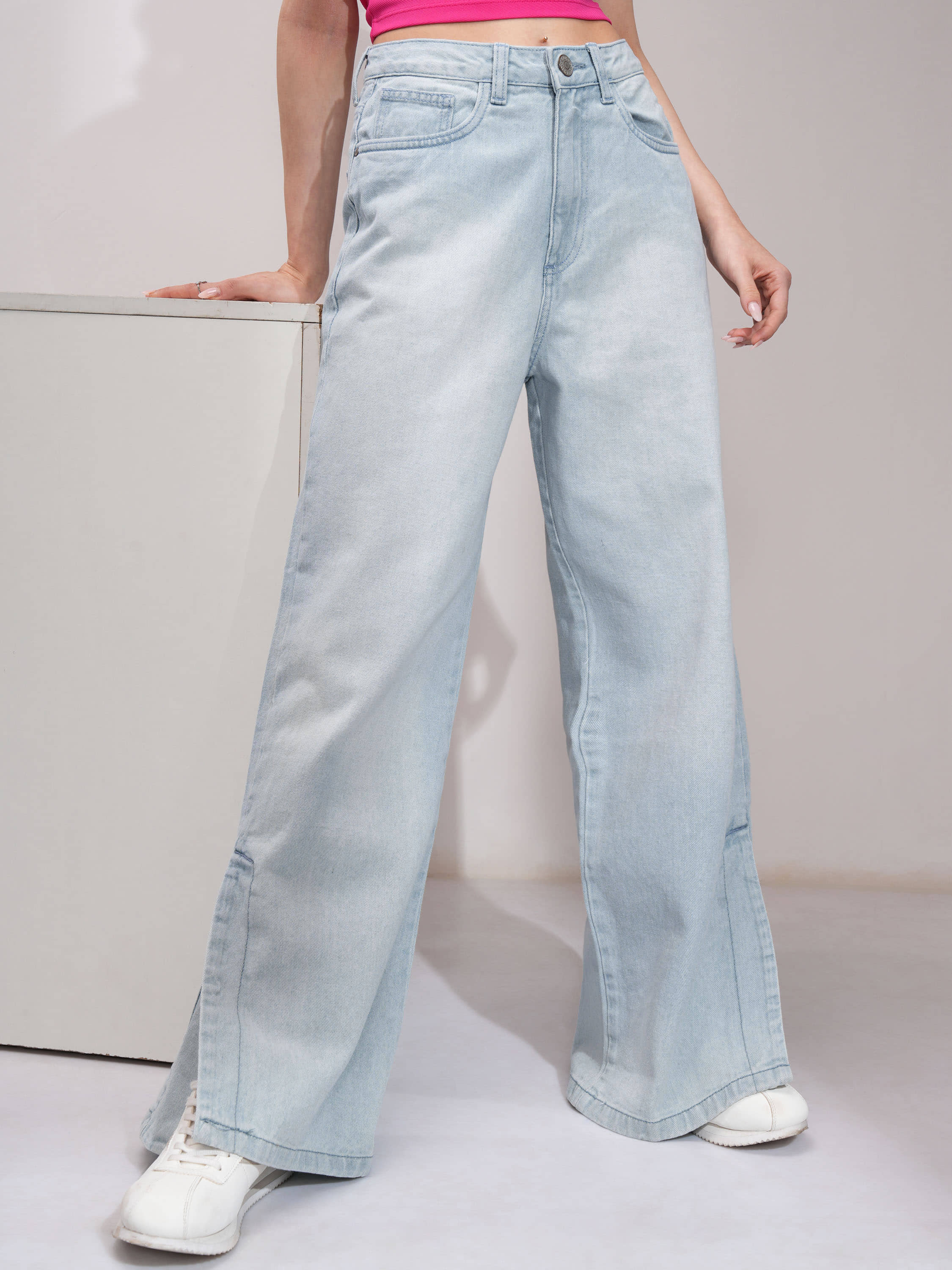 Tokyo Talkies Women's Straight Fit Mid-Rise Jeans ( Light Blue ) - Jeans | Buy online on ZillyBuy