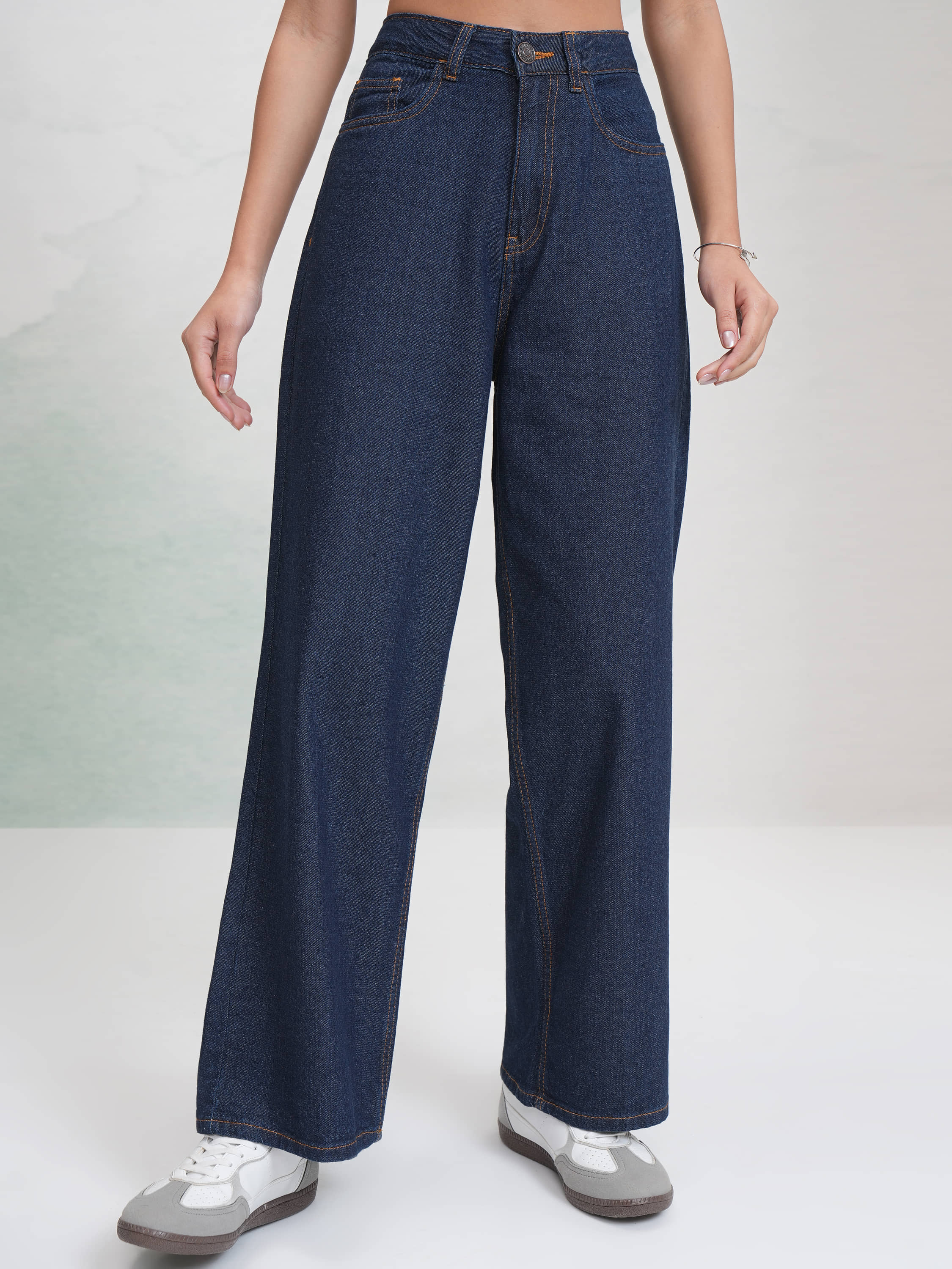 Tokyo Talkies Women's Wide Leg Mid-Rise Jeans ( Indigo ) - Jeans | Buy online on ZillyBuy