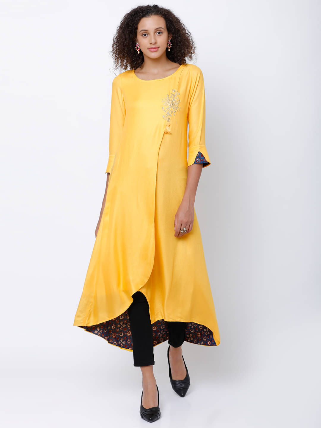 Vishudh Women Rayon Embroidered A-line Kurti ( Yellow ) Vishudh Women Rayon Embroidered A-line Kurti ( Yellow )