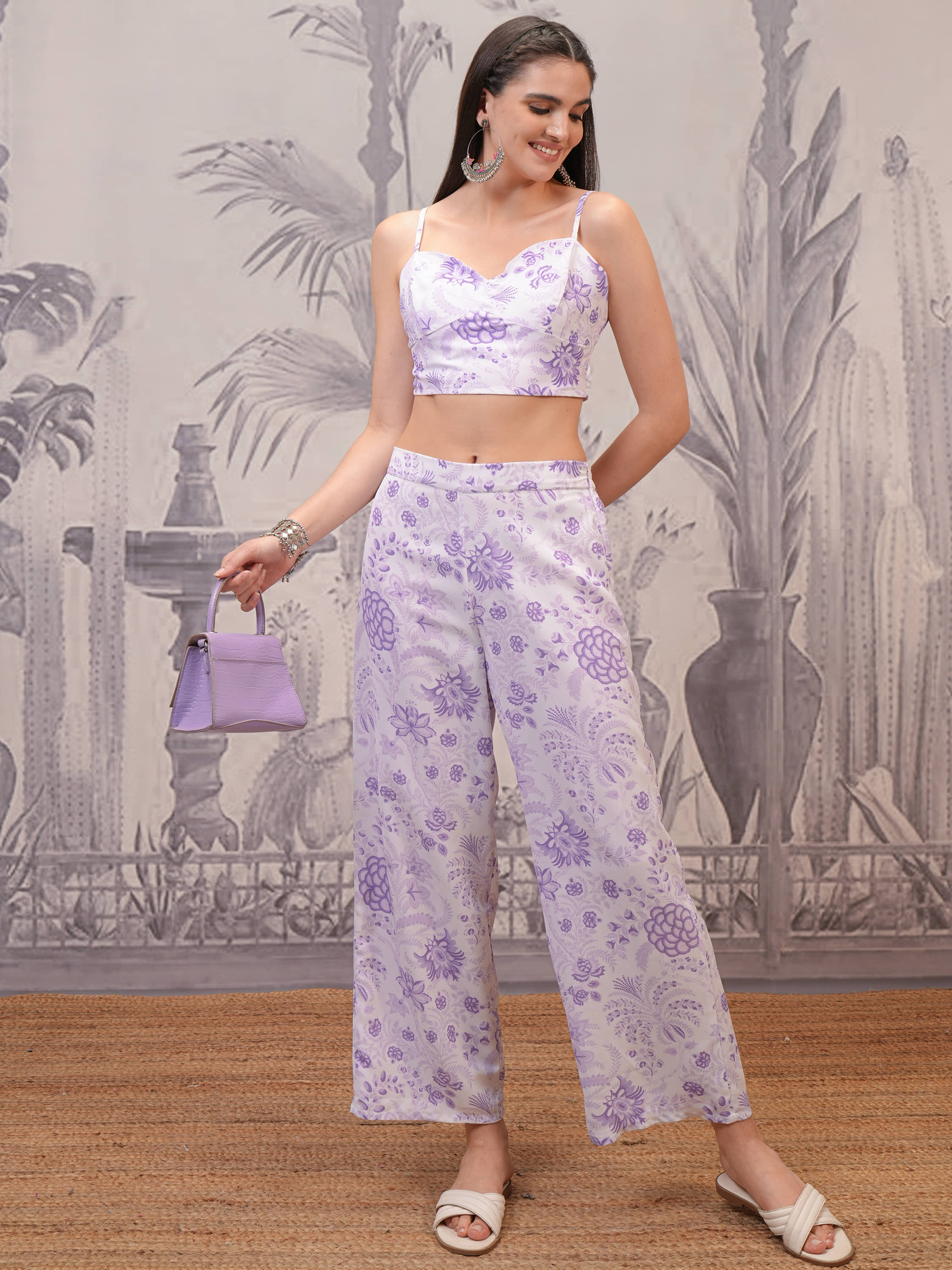 Vishudh Women Top With Palazzos Co-Ord Set ( Lavender )