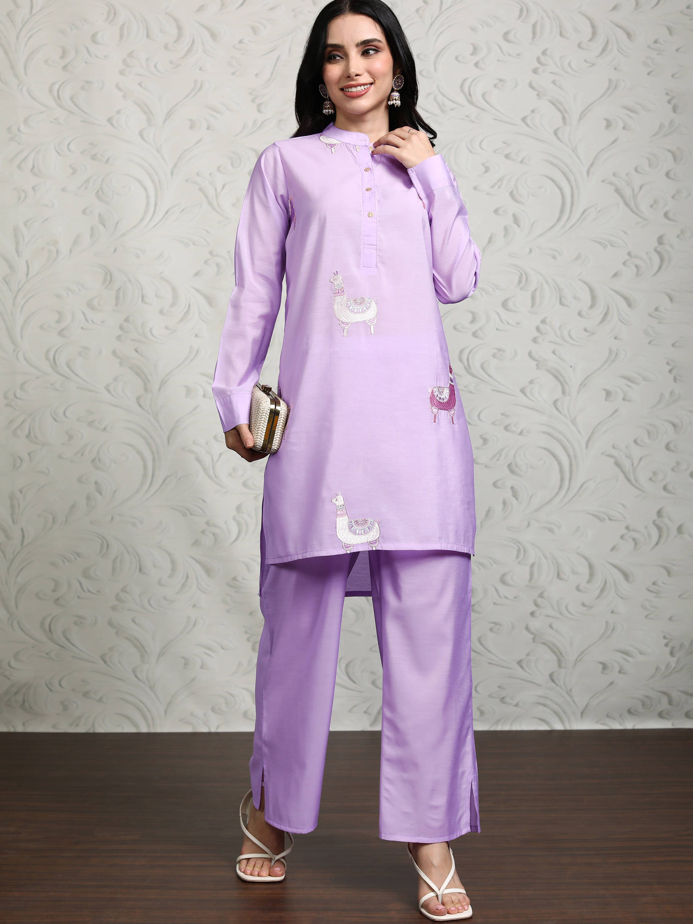     			Vishudh Women Tunic With Palazzos Co-Ord Set ( Lavender )