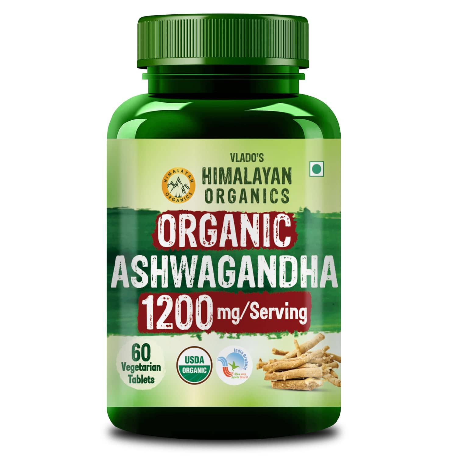 Vlado's Himalayan Organics Organic Ashwagandha 1200mg Tablets Herbal Supplement 60 No.s
