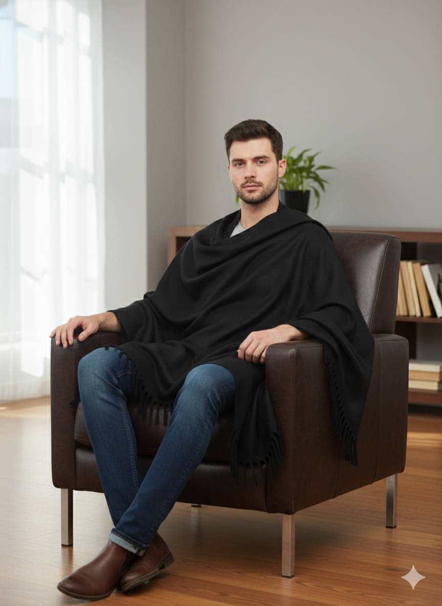     			Vrinde Black Woolen Men's Shawls ( Pack of 1 )